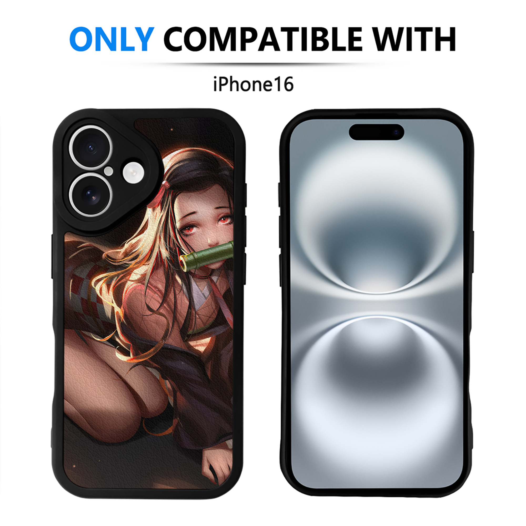 （画像用） 鬼滅の刃（きめつのやいば）竈門 禰󠄀豆子／かまど ねずこ Kamado Nezuko 【iPhone 16シリーズ対応】シリコンスマホケース（レザー調） 材質：シリコン